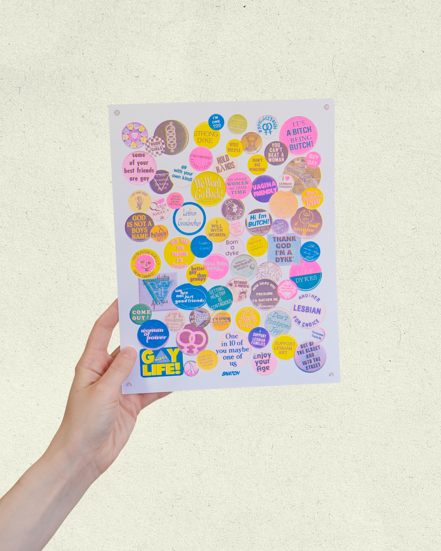Lesbian Buttons: Risograph Print