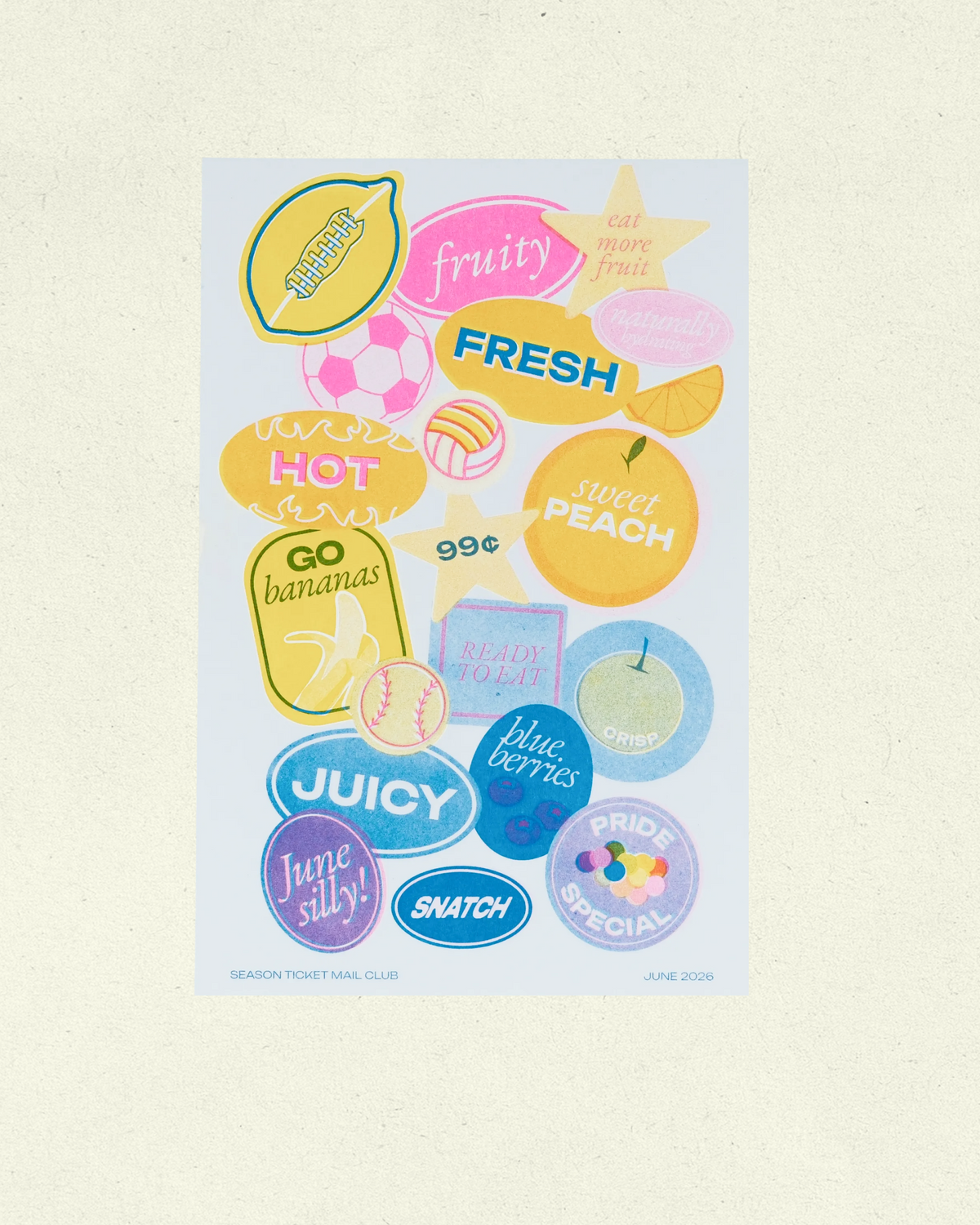 Pride Fruit Stickers Risograph Print & Stickers, June 2026