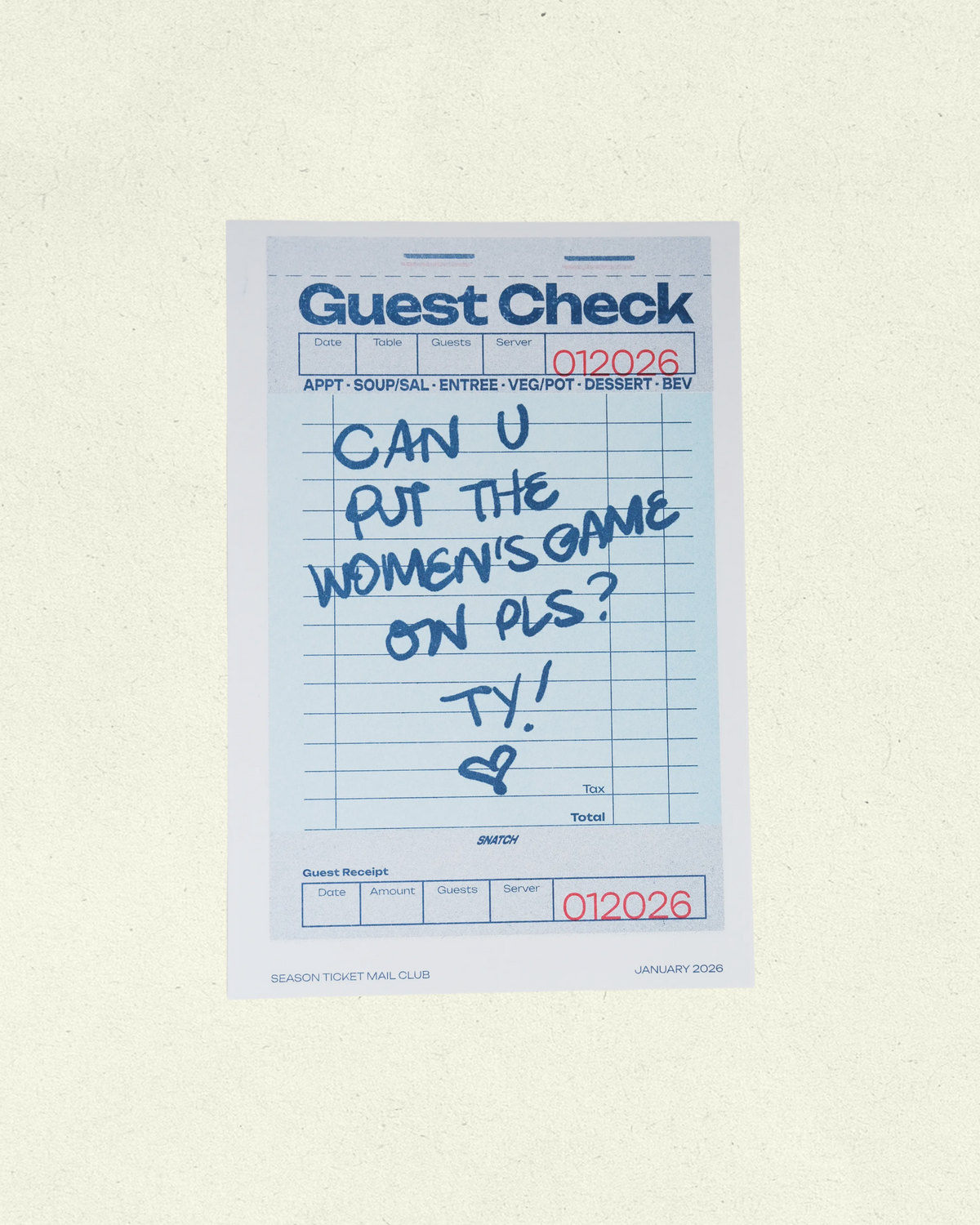 Guest Check Risograph Print, January 2026